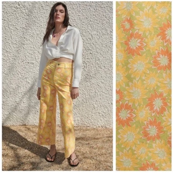 Zara Marine Straight Sunflower Pants Sz 10 - Picture 2 of 6